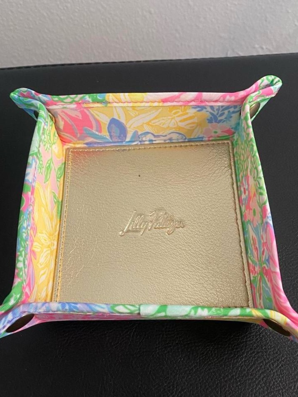 Lilly Pulitzer Multicolor Floral Leather Catchall with Gold Center - Picture 6 of 8